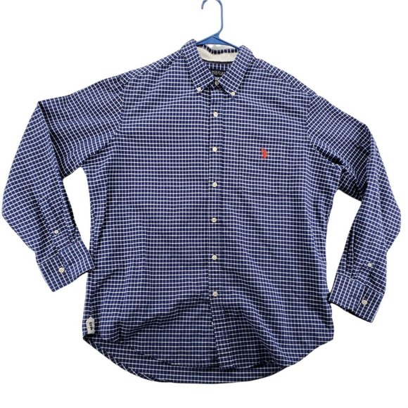 US POLO ASSN Shirt Men's L/S Casual Button Up Check Oxford Blue White XL - Picture 1 of 11